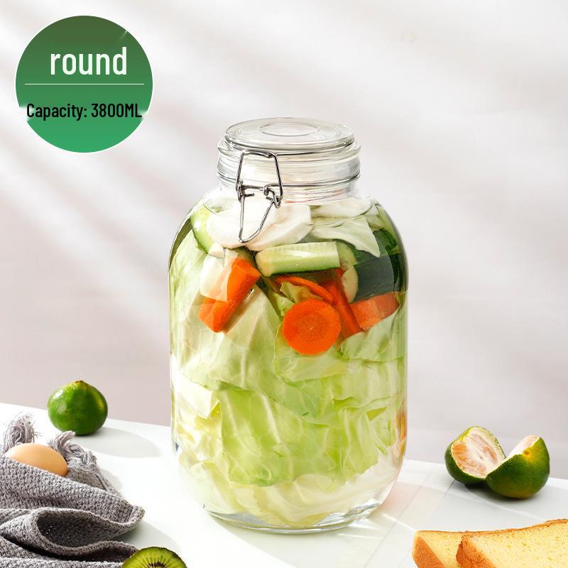 Glass Storage Jar with Transparent Buckle for Kitchen, Food-Grade Sealed Container for Grains