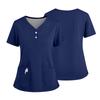 Women's Short Sleeved Solid Color V-neck Buttonable Side Slit Top T-shirt