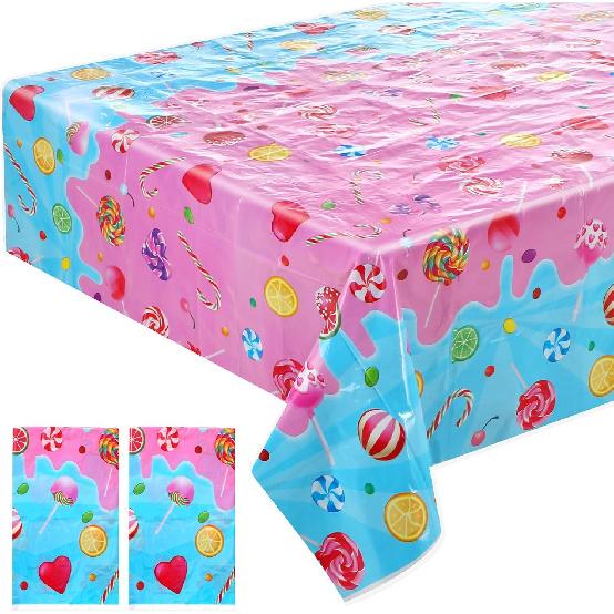 2 PCS Candyland Plastic Tablecloth Candy Theme Party Decorations Colorful Lollipop Table Covers Sweet Table Cloth for Candy Land Party Birthday Baby