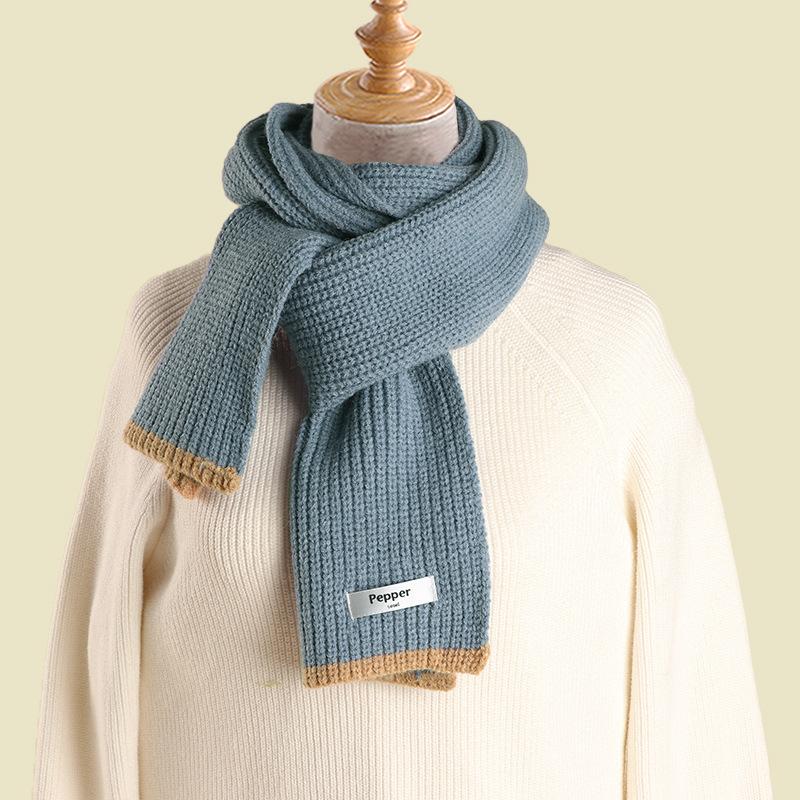 Knitted Woolen Scarf for Women Autumn and Winter Warm and Thickened Student Girl Versatile Men's Couple Style Scarf Korean Version