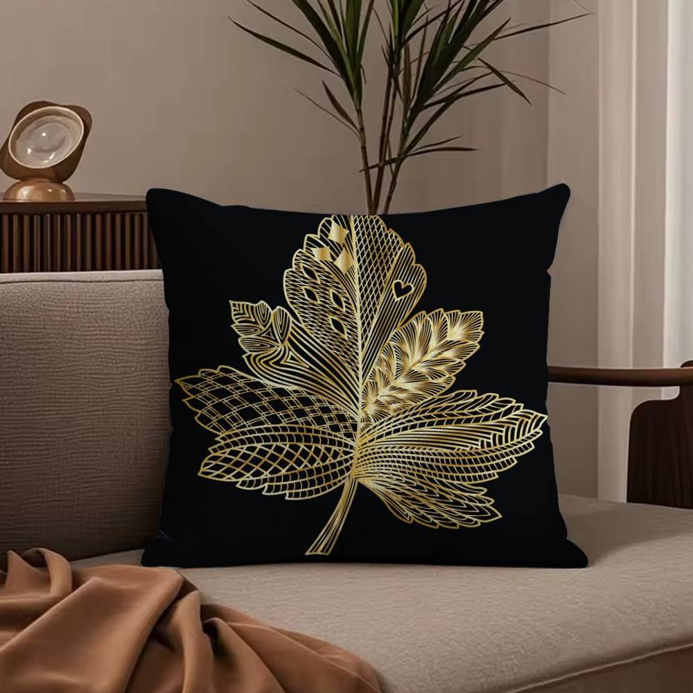 Golden Branches and Jade Leaves Pillow Case Anti-dustmite Pillowcase Invisible Zipper Silky Short Plush Sofa Cushion Cover