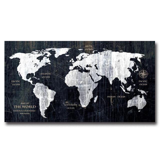 Vintage Metal Style Mapa světa Nástěnný umělecký plakát Moderní Nádherná domácí dekorace Olejomalba Nástěnná malba