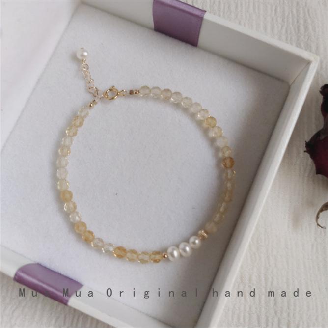 

Браслет с цитрином и жемчугом, камень ноября: Наполнение золотом 14 карат, Элегантный женский дизайн