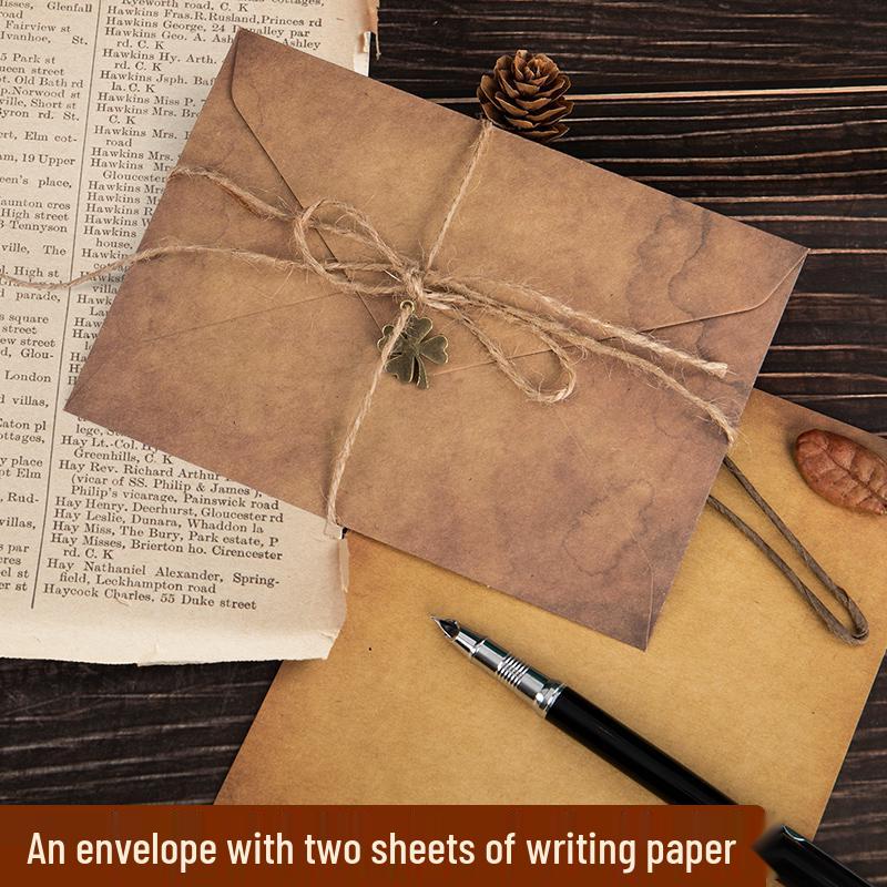 Vintage Liebesbrief Schreibwaren-Set mit Hanfseil-Anhänger und Elegantes Briefpapier im Antiken, Literarischen Stil