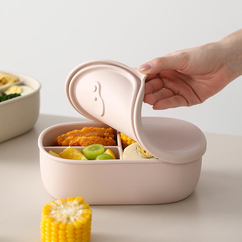 3-Fächer 900ml Silikon-Lunchbox mit Deckel Mikrowellengeeignet Obst-Lunchbox Kühlschrank Frischehaltebox Picknick Outdoor-Lunchbox