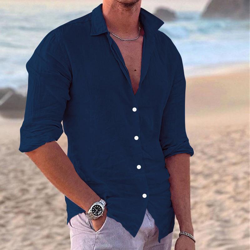 Europäische und amerikanische grenzüberschreitende beliebte Herrenbekleidung, lässiger Trend-Mode-Baumwoll-Leinen-Slim-Fit-Hemd Herren