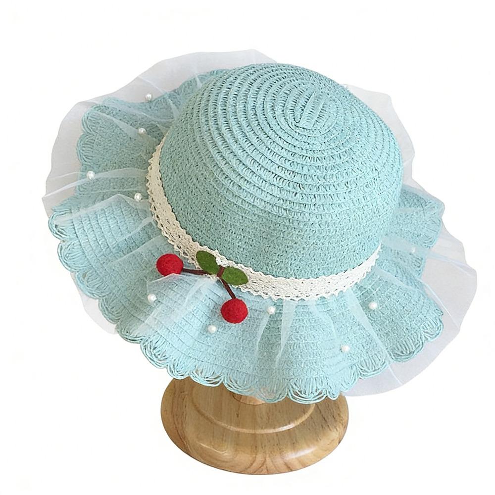 Wide Brim Kids Sun Hat Pearl Decoration Beach Hat Cute Style Straw Hat Girls Accessories