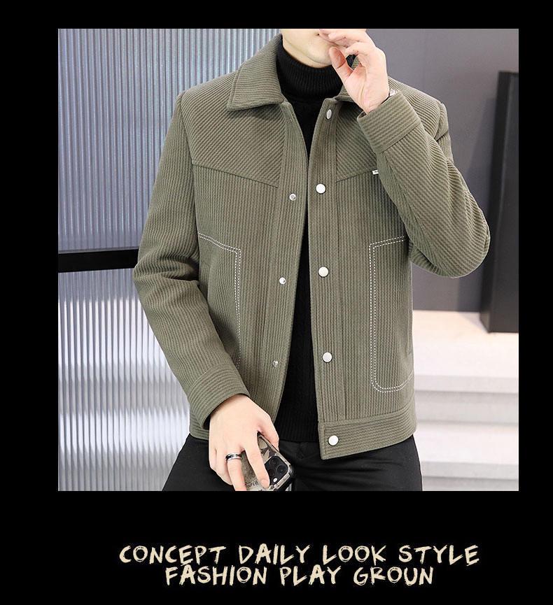 Men's Short Woolen Lapel Coat - Warm Autumn/Winter Casual Jacket with Plus Velvet