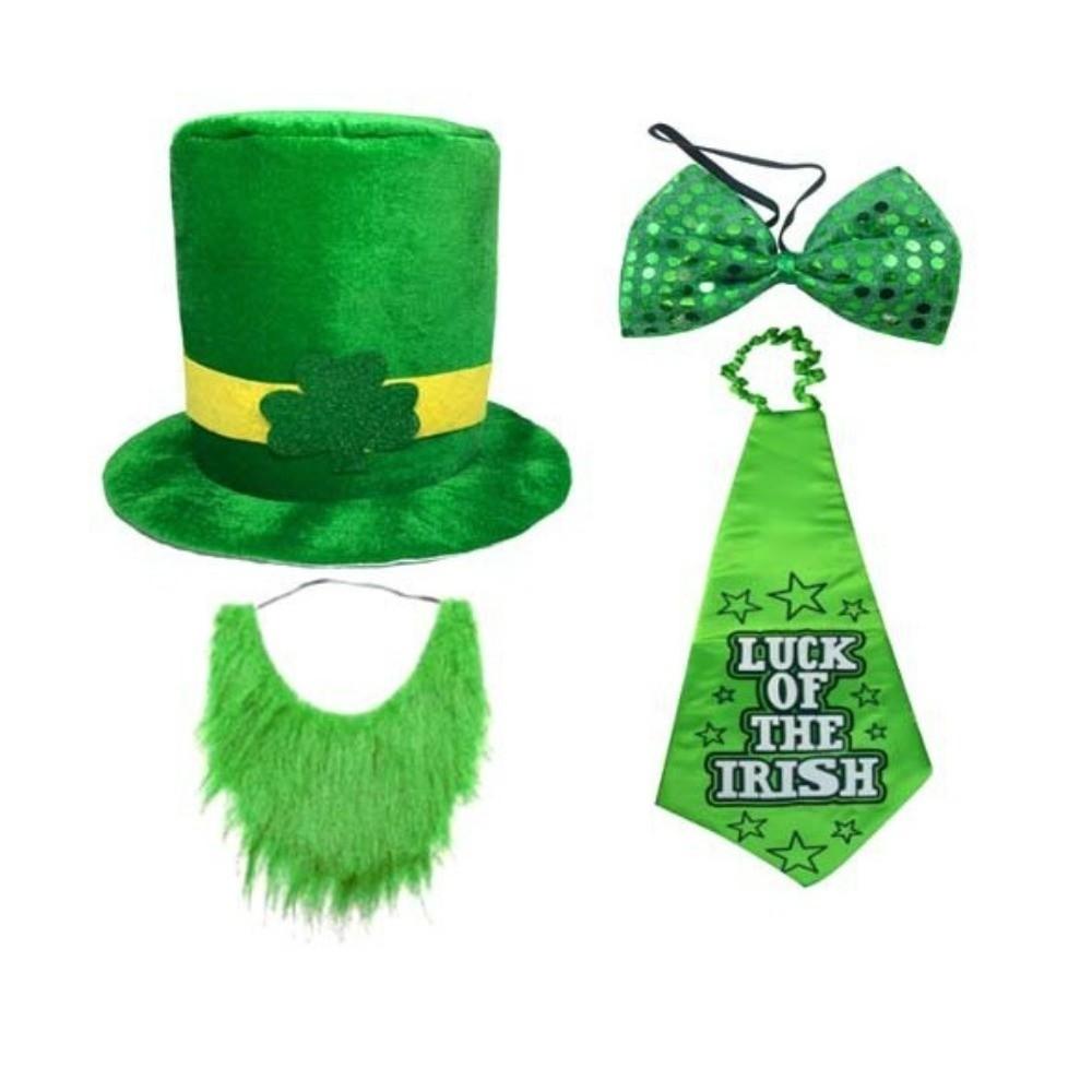 4pcs Set Fake Beard Saint Patrick's Day Top Hat Irish Festival Costume  Theme Party Decor