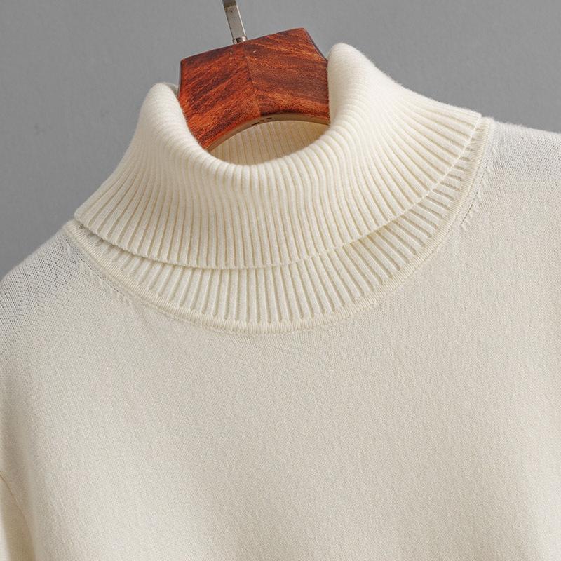 Women's Knitted Long Sleeve Dress Turtle Neck Rib Sundresses Casual Solid Color Sweater Suit