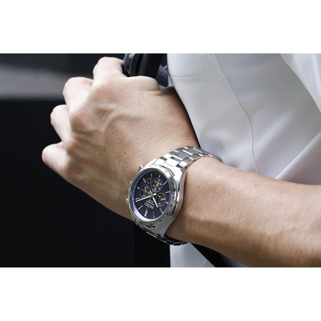 [Relógio Seiko] Relógio masculino Seiko Selection Solar Chronograph The Standard SBPY163 Silver