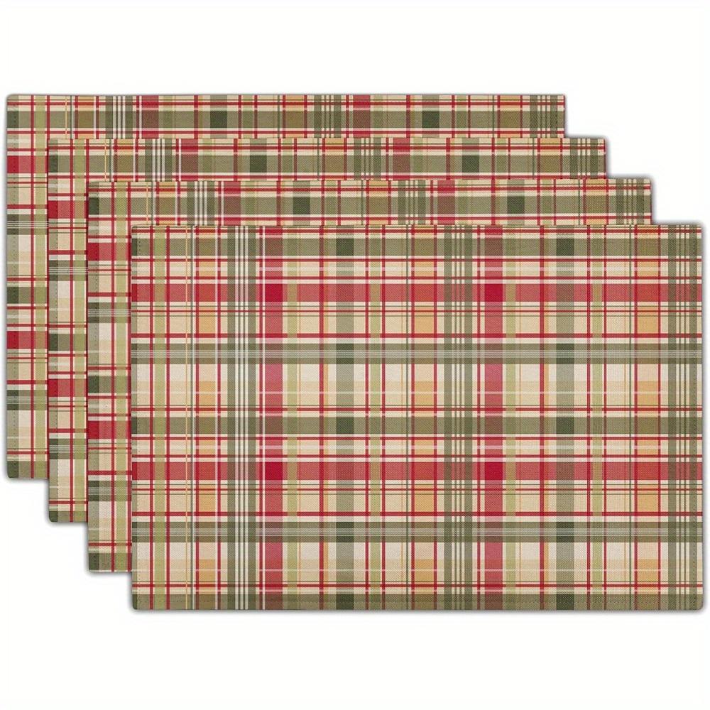 4 - Piece Plaid Pattern linen placemat, 12 x 18 Inches, Washable Table Mats for Home Decor 30x45cm-6PC