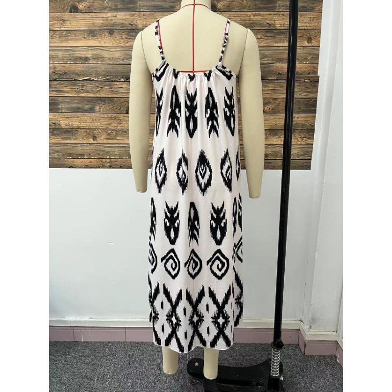 Summer Women's Sleeveless Pullover Halter Dress Fashion Loose Printed Long Dress