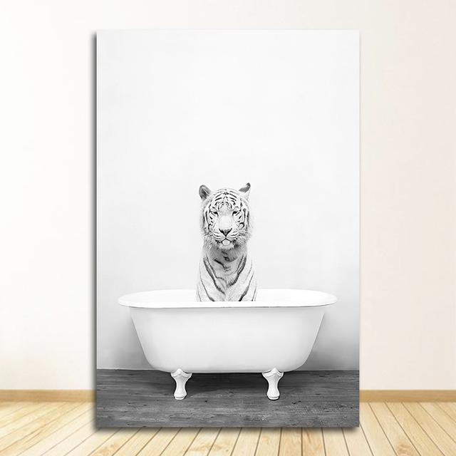 Painting Nursery Wall Art Nordic Picture Kid Room Decor Baby Animal In Bathtub Poster Panda Giraffe Elephant Lion Pig Cow Canvas No Frame
