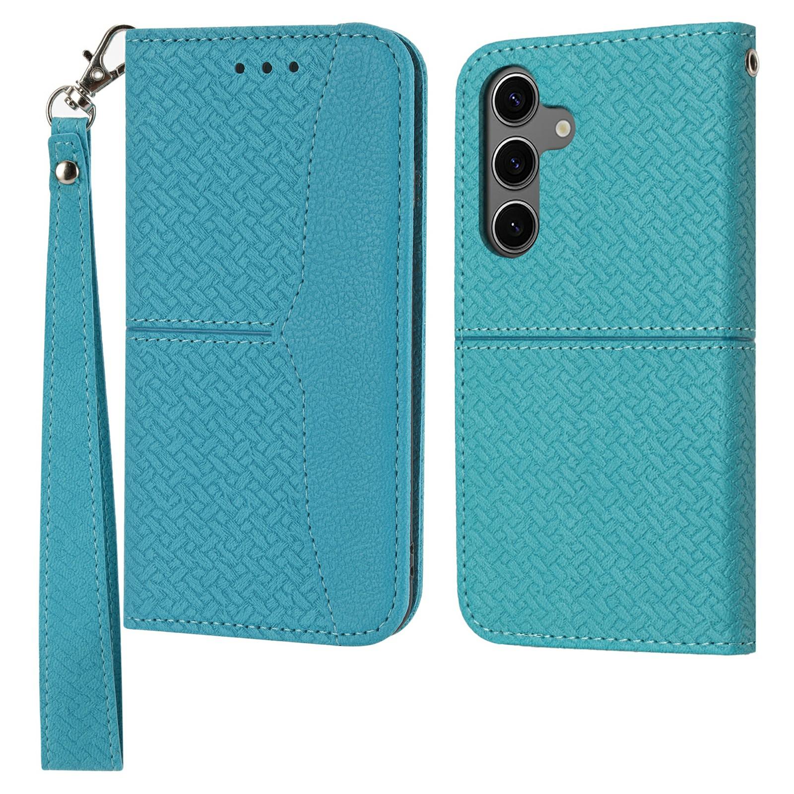 

Чехол для Samsung Galaxy S25 FE, Тканевая текстура, Кожа PU, Чехол-кошелек для телефона с ремешком на запястье Sky Blue