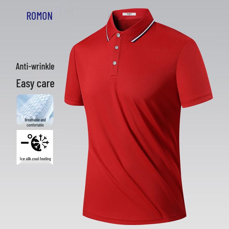 Romon Men's Anti-Wrinkle Ice Silk Short Sleeve Polo Shirt