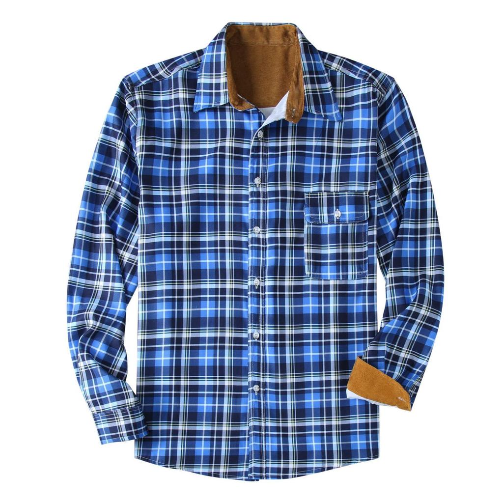 Mens Button Down Shirt Casual Flannel Plaid Slim Fit Long Sleeve Spread Collar Lightweight Tops