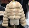 Cappotto da donna in finta pelliccia di volpe europea, Patchwork, Manica lunga