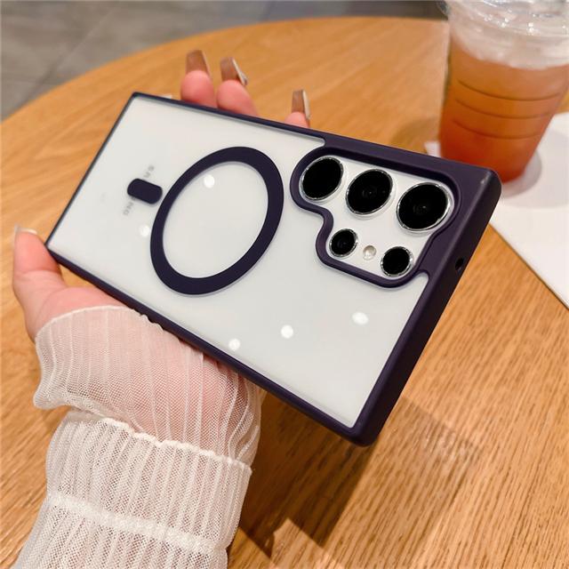 For Samsung Galaxy S25 Ultra Luxury Magsafe Magnetic Matte Frame Transparent Phone Case For Samsung S22 S23 S24FE S25 Plus Cover