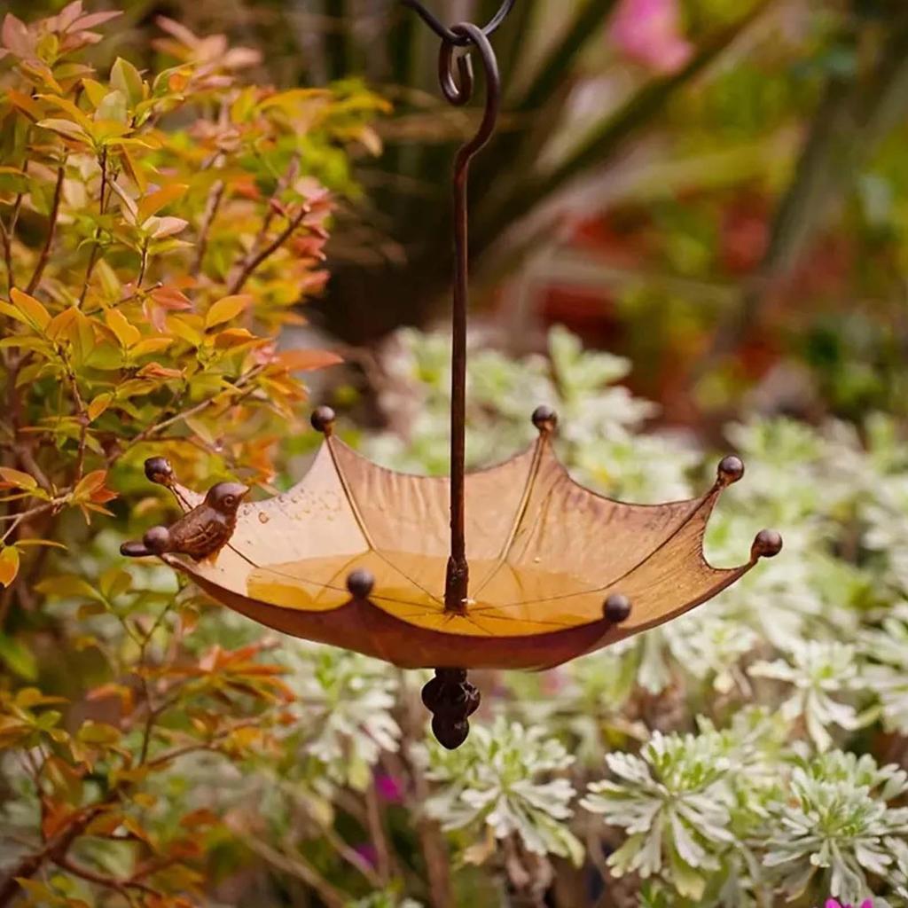 Metal Bird Feeder Umbrella Shaped Hummingbird Food Tray Hangable Hummingbird Food Bowl For Outdoor Window Apartment Balcony