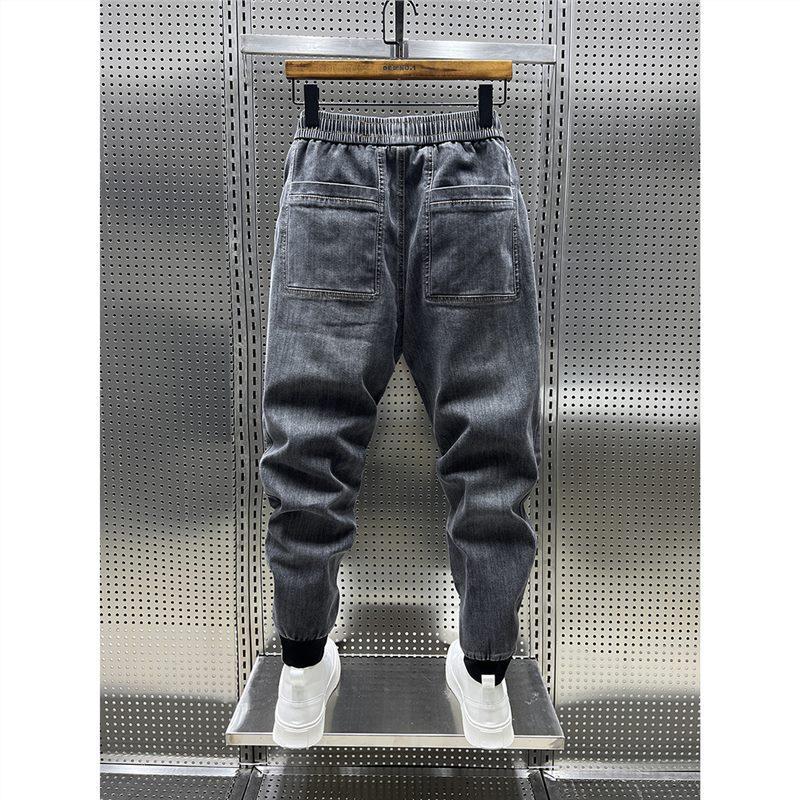 Spring Autumn Men Jeans Pockets Denim Trousers Solid Color Casual Harem Pants Men's