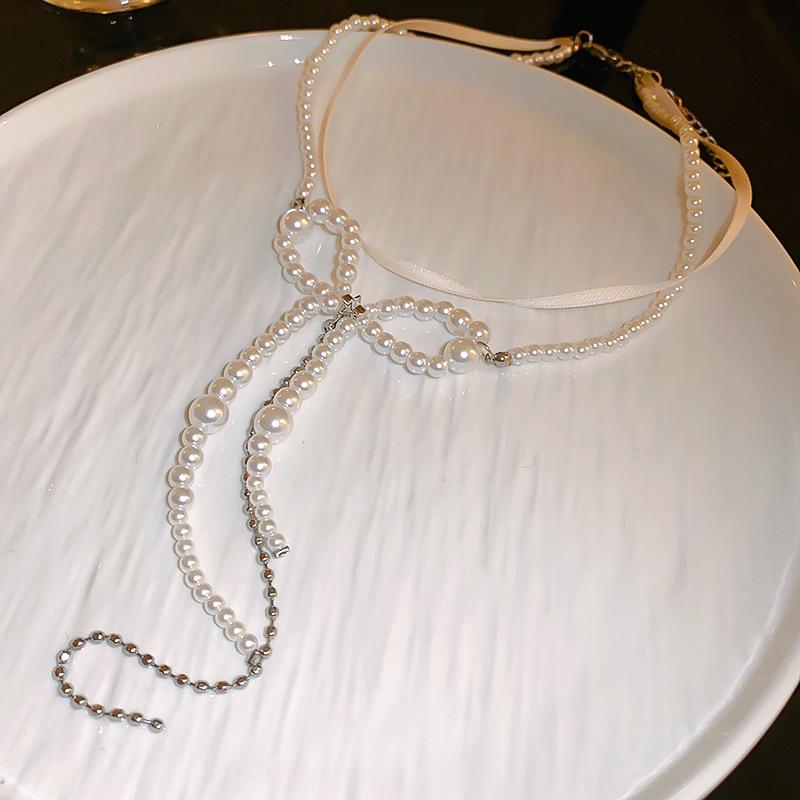 

Французский бант, жемчужная бахрома, двойное ожерелье, аксессуары, высокое чувство моды, темперамент, цепочка на ключицу, универсальные аксессуары для ожерелья, женские
