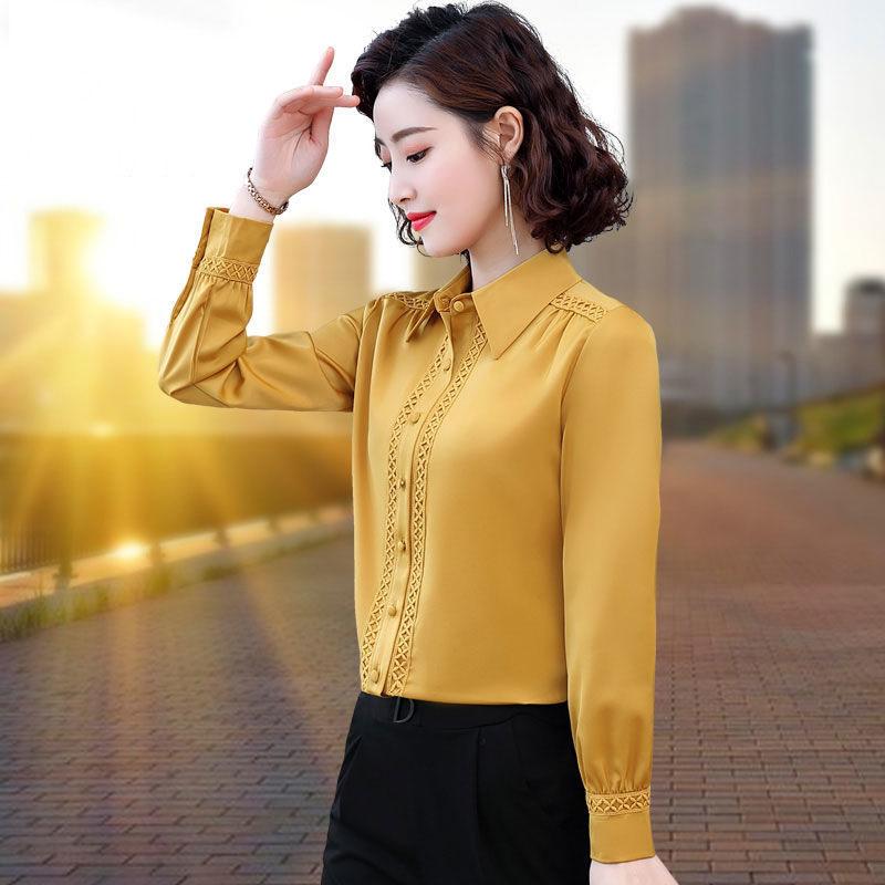 Jarní Podzimní Košile Pro Ženy Elegantní Ležérní Kancelářské Dámské Topy s Dlouhým Rukávem Vintage Halenky Dámské Košile