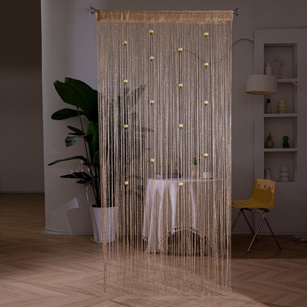 Shiny Door Curtain Room Divider Tassel Window Curtain Rose Flower String Curtain  Home Decor