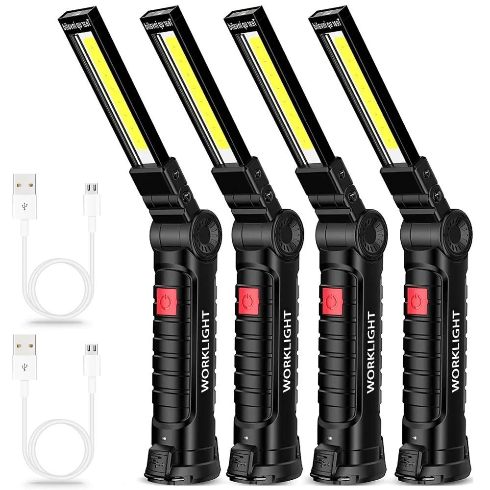 

Светодиодный фонарик COB, перезаряжаемый через USB, портативный рабочий фонарь, магнитный подвесной светильник Lanterna со встроенной батареей, походный фонарь