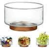 1711/1711ml Transparent Glass Salad Bowl Multifunctional Fruit Plate Acacia Wood Base Storage Box Home Kitchen Gadget