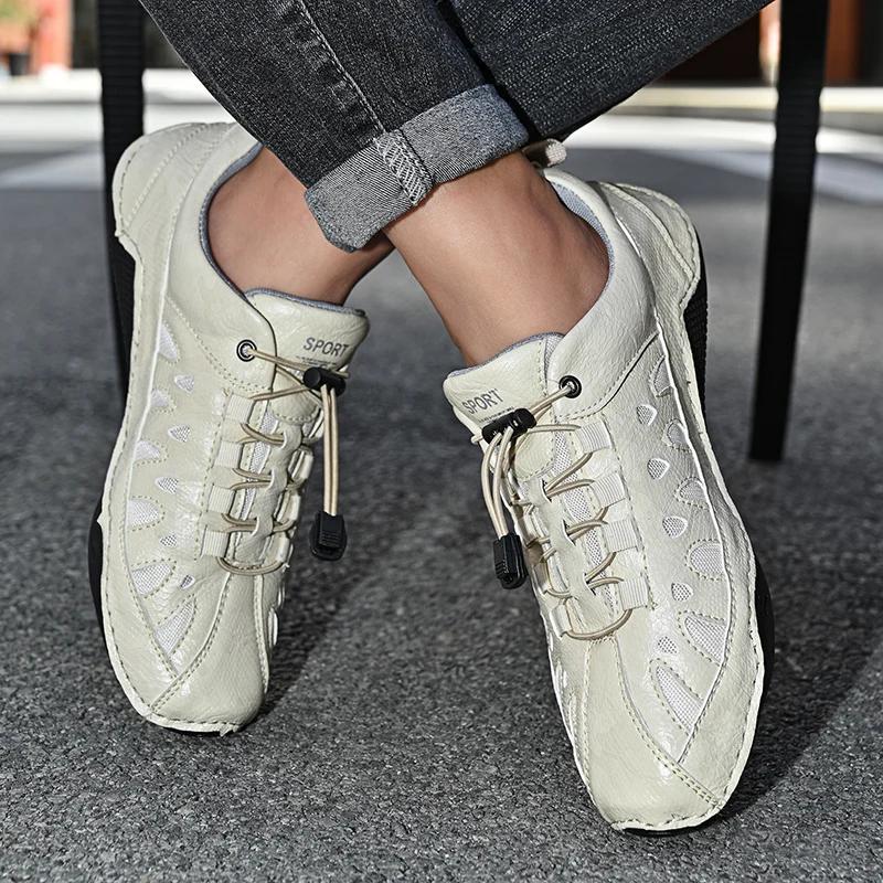 Fashion Handmade Casual Leather Men Walking Shoes Outdoor Design Antiskid Sneakers Comfy Flat Loafers Hot Sale Driving Shoes Plus Size48
