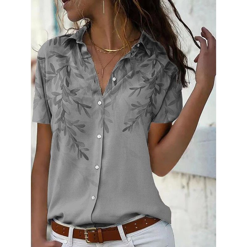 

Women s Collar Printed Short Sleeve Shirt Lapel Print J23TF66E20232511Q XL(XL)