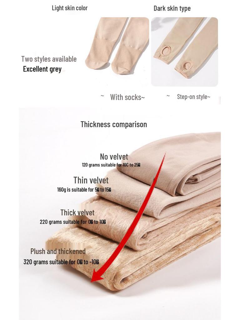 Double-Layer Nude-Look Women's Autumn/Winter Velvet-Enhanced Footed Tights & Stockings