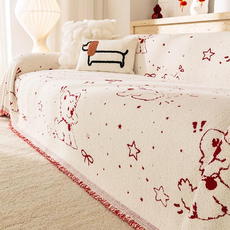 Red Festive Sofa Cover All-in-One Couch Blanket Universal Fit Home Decor