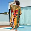 EDOLYNSA Boho Printed Plus Size Kaftan 2024 Kobiety Dekolt w Serek Rękaw Nietoperz Luźny Szlafrok Letnie Wakacje Plaża Maxi Sukienka Strój Kąpielowy Cover Up