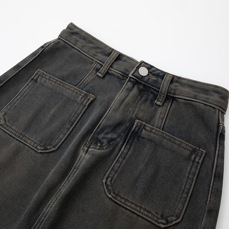 JOY SPEAKER 2025 Fall High-Waist Split Denim Midi Skirt