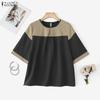 ZANZEA Women Casual Round Neck Loose Patchwork Half Sleeve Blouse