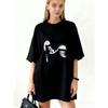 Oversized T-shirt Jurk Zwart Sneakers Print Grafisch Mode Streetwear Casual Kleding Voor Vrouwen