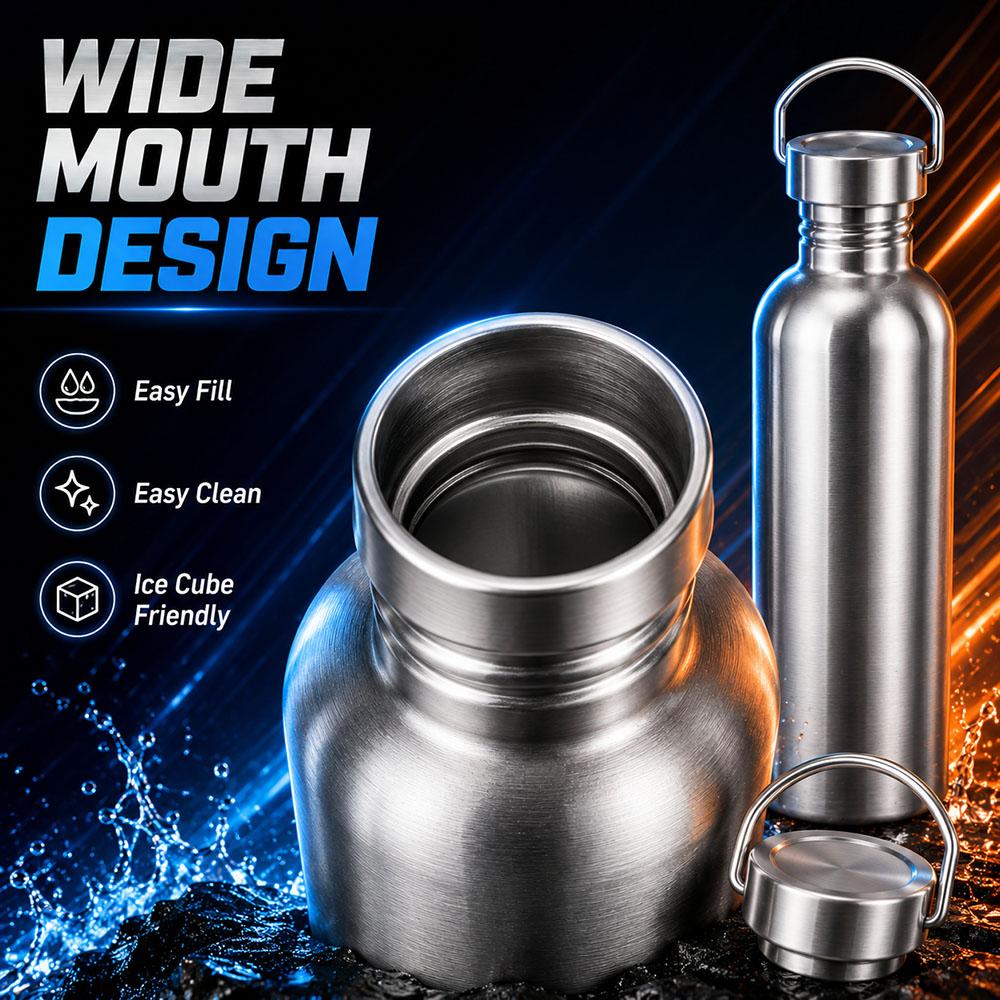 Stainless Steel Water Bottle 500-1000ml Big Mouth Single Wall Drinking Bottle Sports Bottle Flasks with All Steel Lid