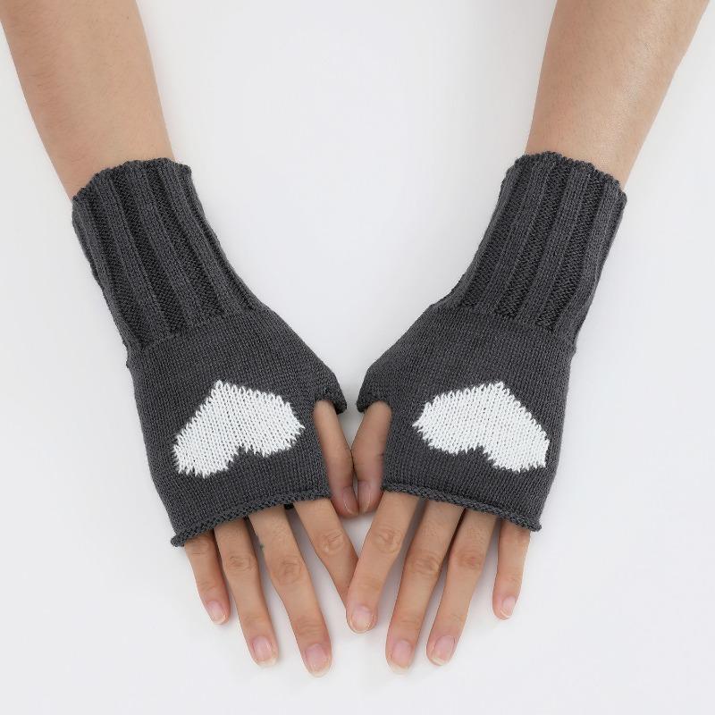 Botvotee Black Fingerless Gloves Women Winter Arm Warmers Y2k Accessories Knit Fashion Love Cute Short Hands Free Gloves Red