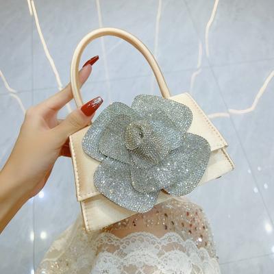 Dámská kabelka Společenská lesklá vodní diamantová růžová květina Malá čtvercová kabelka Banketní kabelka přes tělo Večerní kabelka
