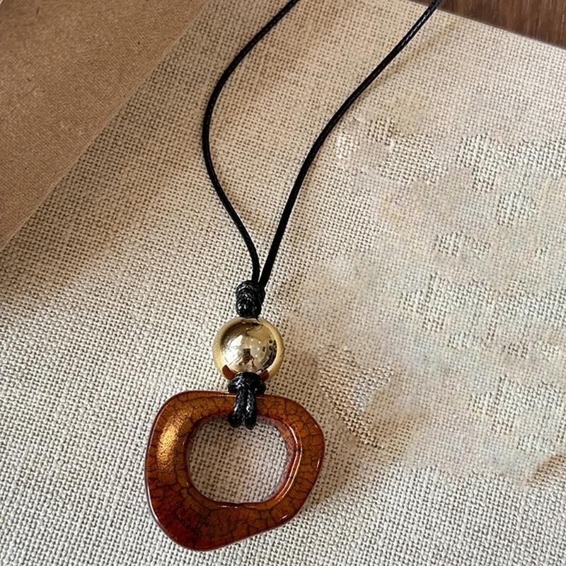 Handmade Wood Tribal Pendant Necklace Unique Resin Necklace Long Rope Necklace Suitable for Men and Women Present