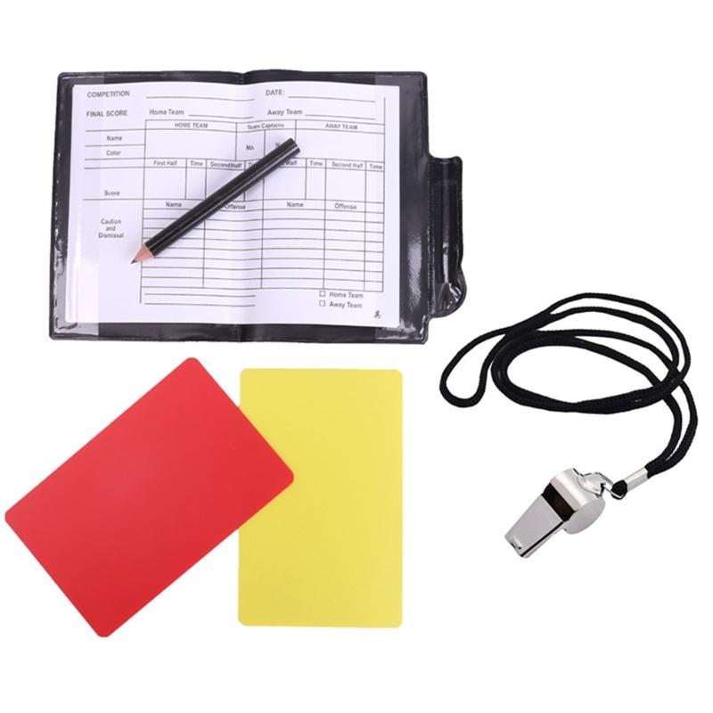 Referee Card Set Football Referee Redness and Yellow Card with Whistle Lanyard, Sports Referee Set Score Book for Soccer 1