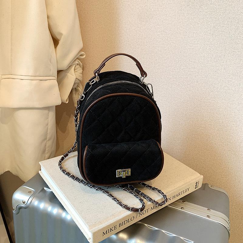 

Rhombus chain backpack women s fashion niche design leisure student shopping mini travel matte backpack чёрный