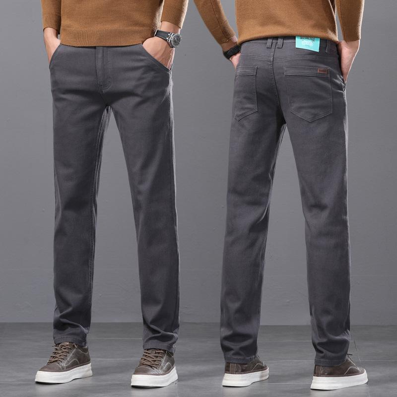 Lightweight luxury denim trousers for men Straight-leg stretch solid colour summer lightweight new style Casual long trousers