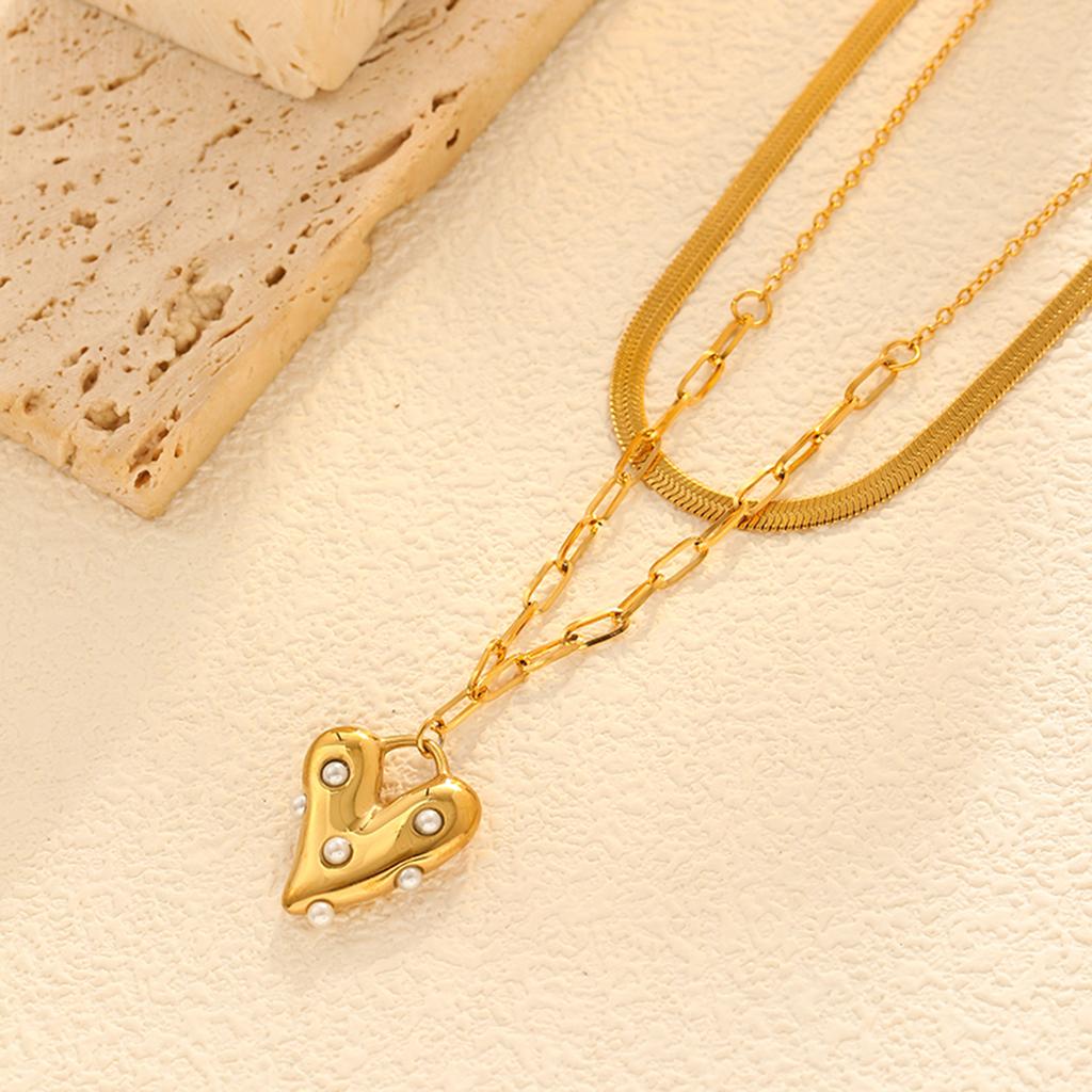 Fashion Personality Anti-Pearl Bust Love Pendant Stainless Steel Necklace Light Luxury Premium Clavicle Chain Niche