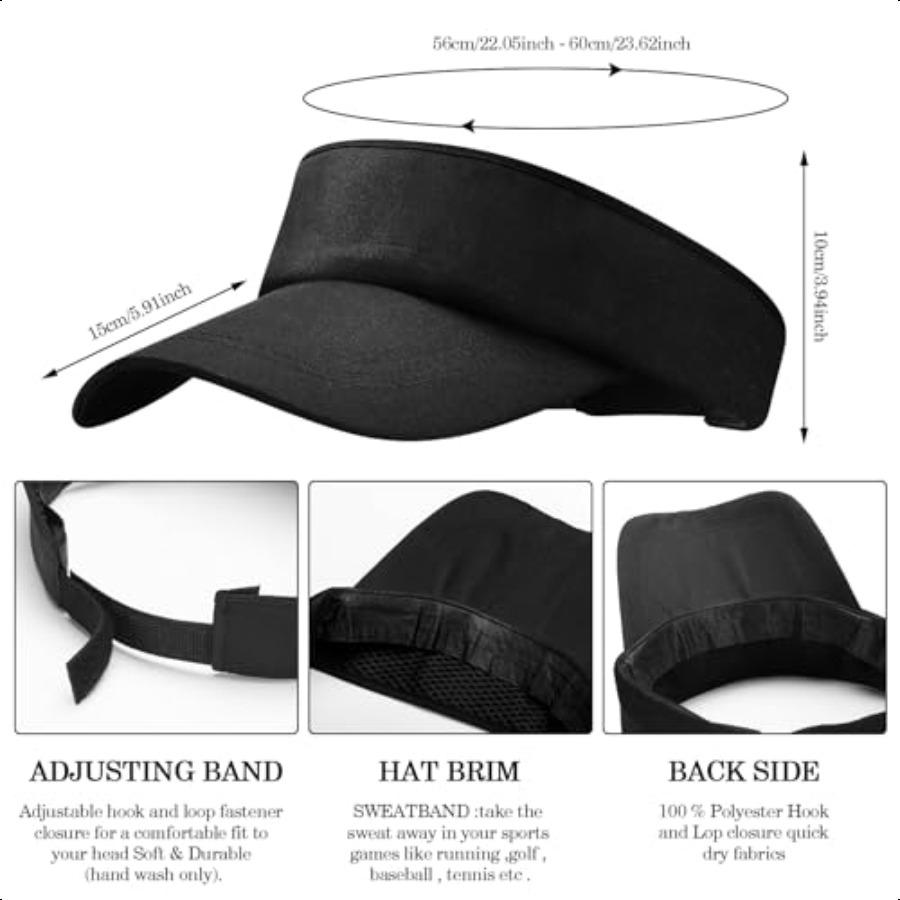 24 Pieces UV Protection Visors for Women Men Sports Outdoor Sun Visor Hat Black Visor Adjustable Beach Cap for Outdoor Tennis R