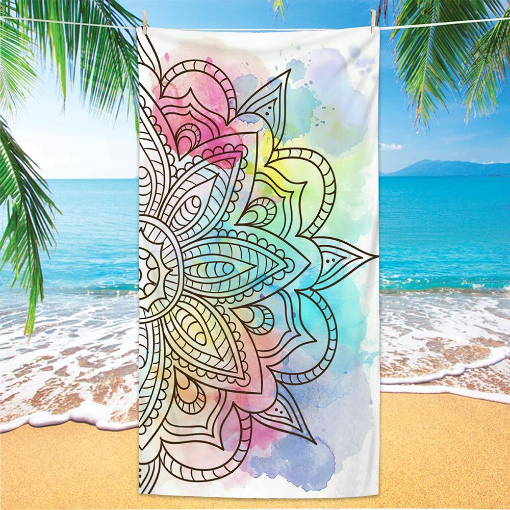Microfiber Green Floral Sand Free Beach Towels Quick-Dry Palm Leaves Mandala Summer Swimming Pool Bath Towel for Adult Travel