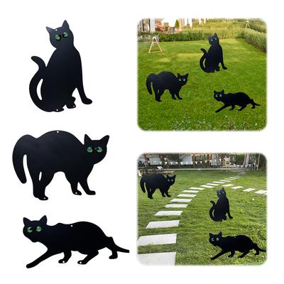 3 Stück Schwarze Katze Metall-Gartenspieße mit reflektierenden Augen Schwarze Katze Gartenschreck Katze Spieße Vogelschreck für Hof Außenbereich