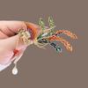 Brooch Retro Style Phoenix Design Lapel Pin with Faux Pearl Tassel Sweaters Collars Hats Bags Coats Scarves Badge Outfit Accessory